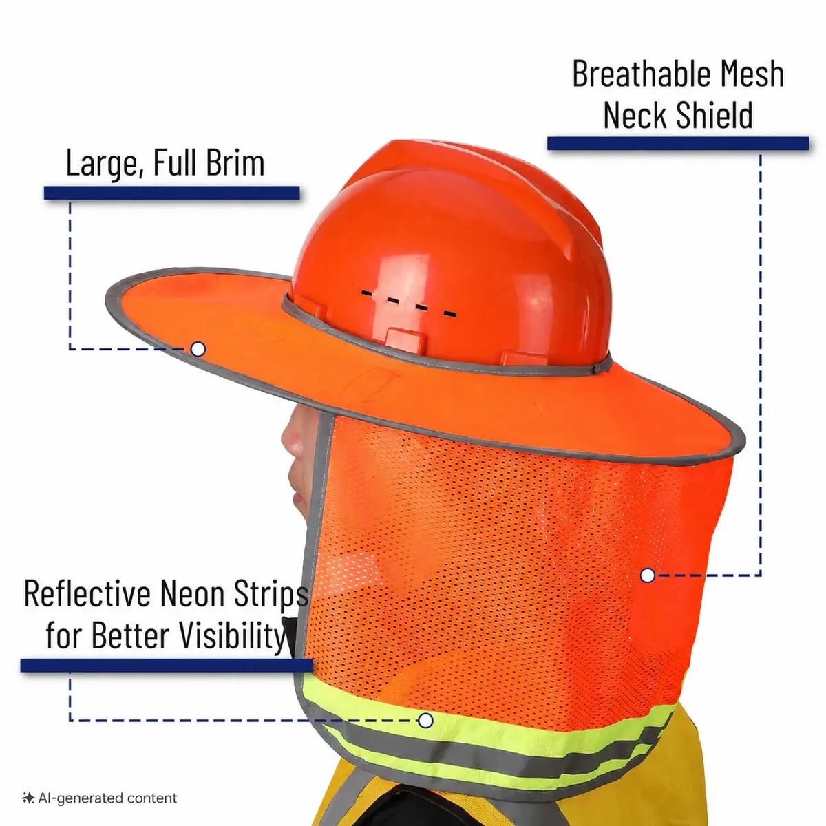UNCO Hard Hat Sun Shield Orange Mesh with Reflective Strips | Full & Standard Brim Helmet Cover - view 3