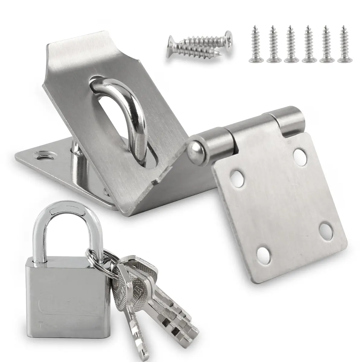 HOWDIA 4 Inch Door Lock Latch Padlock Hasp Set, 90 Degree Lock with Screws & Padlock, Stainless Steel Security Door Clasp for Shed/Gate/Storage - main product image
