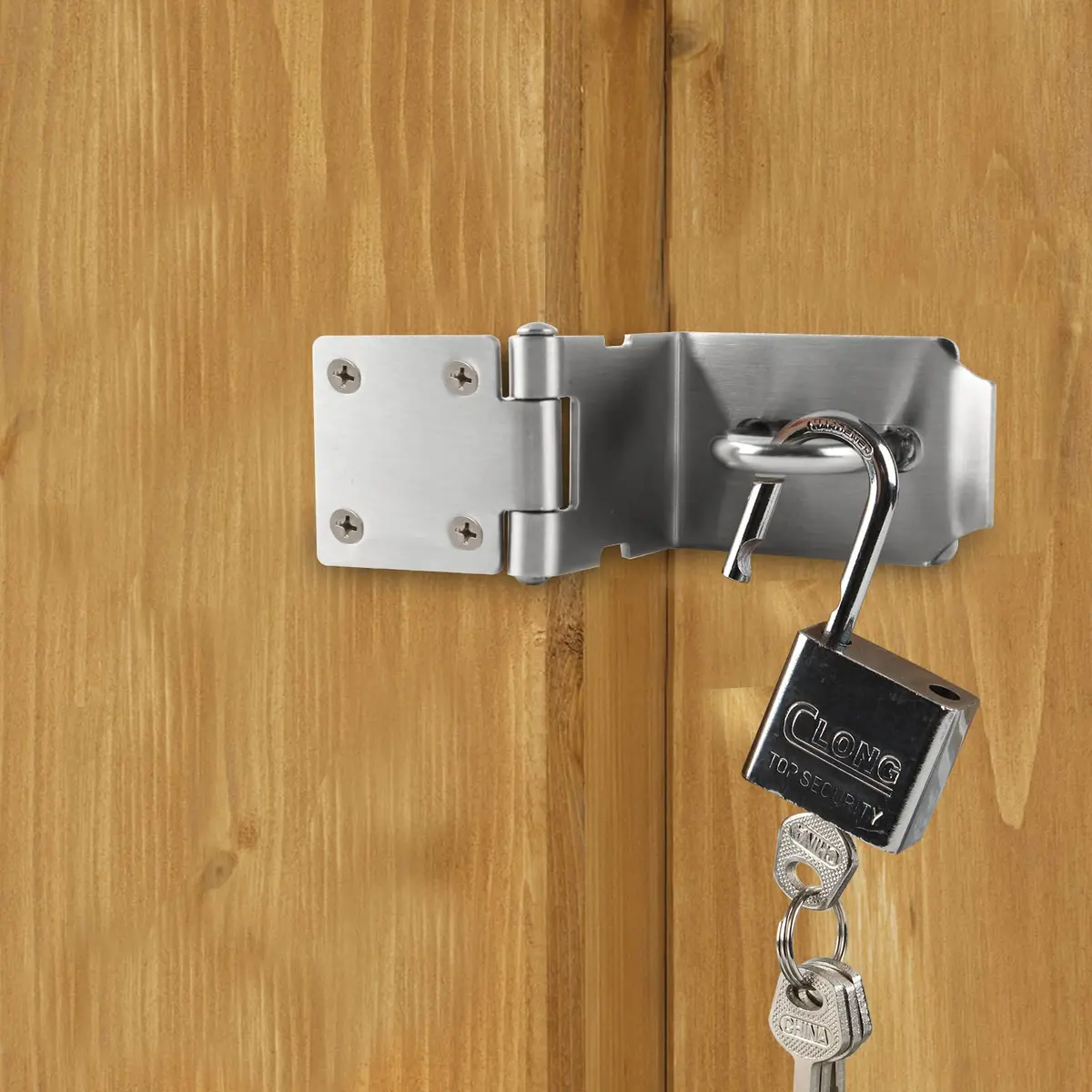 HOWDIA 4 Inch Door Lock Latch Padlock Hasp Set, 90 Degree Lock with Screws & Padlock, Stainless Steel Security Door Clasp for Shed/Gate/Storage - view 5