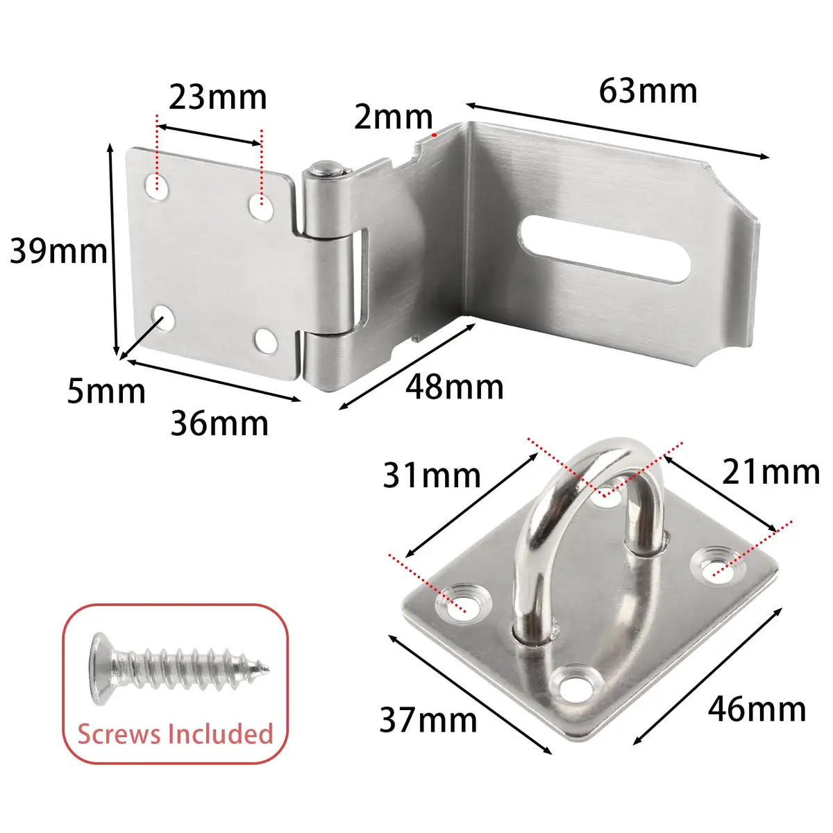 HOWDIA 4 Inch Door Lock Latch Padlock Hasp Set, 90 Degree Lock with Screws & Padlock, Stainless Steel Security Door Clasp for Shed/Gate/Storage - view 2