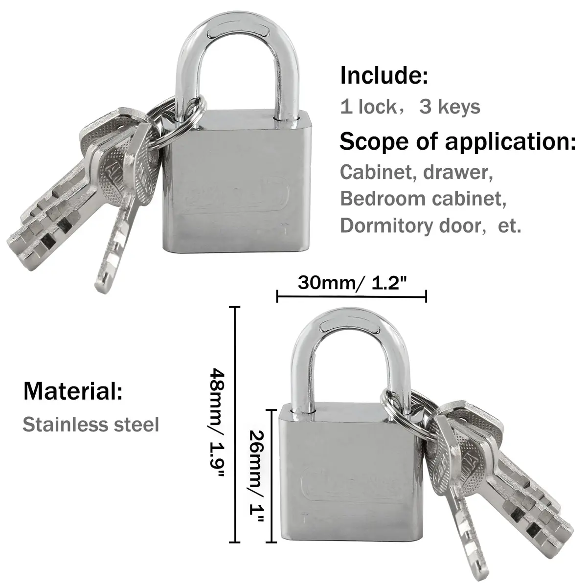 HOWDIA 4 Inch Door Lock Latch Padlock Hasp Set, 90 Degree Lock with Screws & Padlock, Stainless Steel Security Door Clasp for Shed/Gate/Storage - view 3