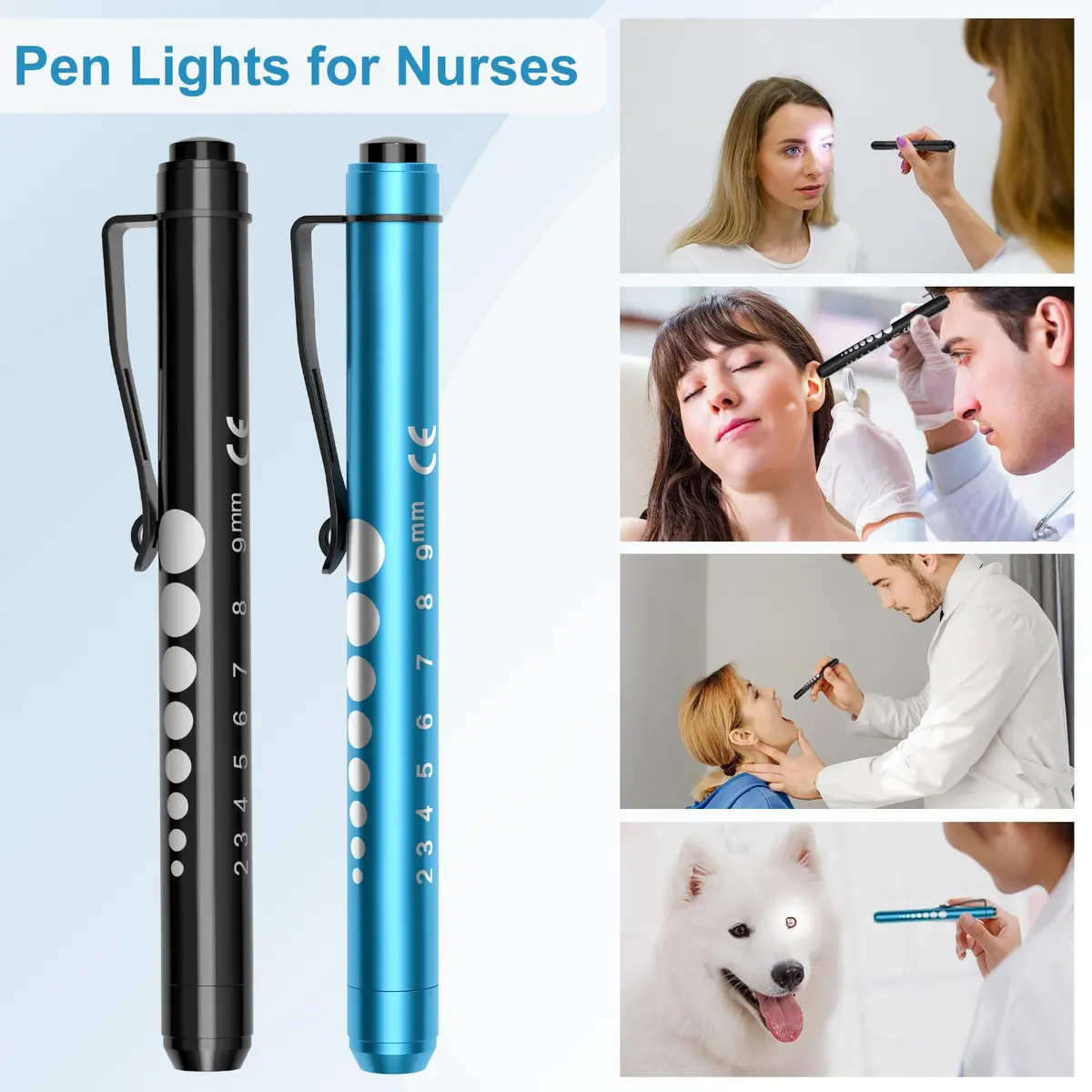 RISEMART LED Pen Lights for Nurses, 2-Pack Medical Penlight with Pupil Gauge & Ruler | White Light, Black/Blue - view 4