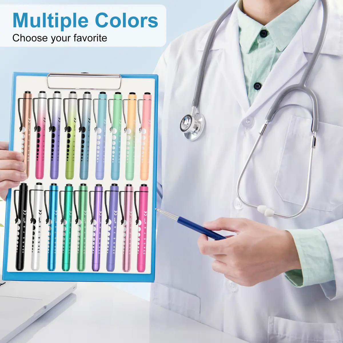 RISEMART LED Pen Lights for Nurses, 2-Pack Medical Penlight with Pupil Gauge & Ruler | White Light, Black/Blue - view 7