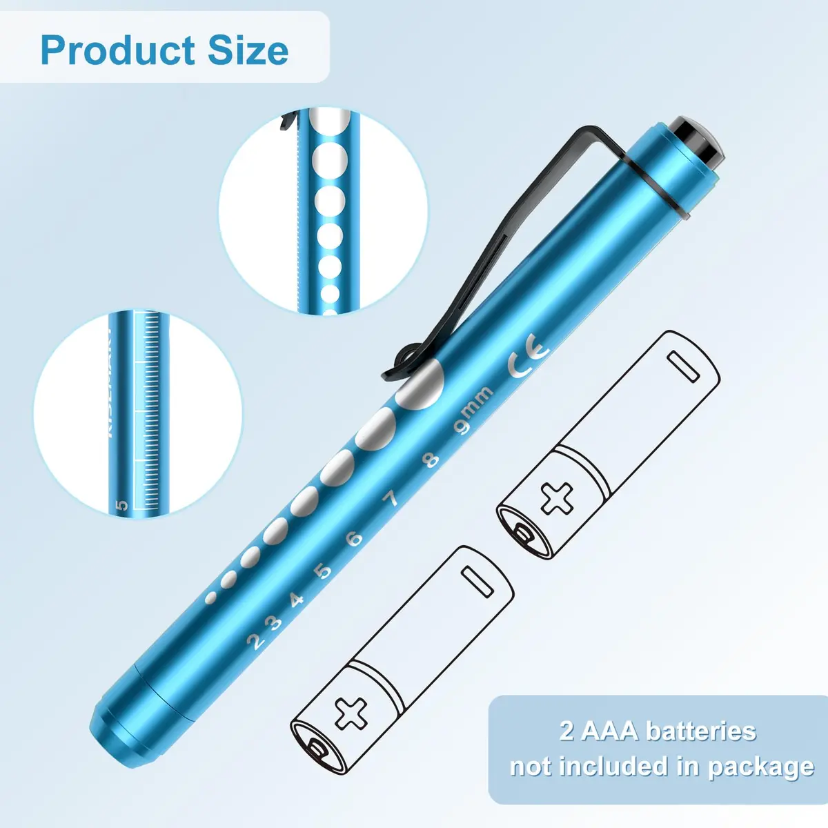 RISEMART LED Pen Lights for Nurses, 2-Pack Medical Penlight with Pupil Gauge & Ruler | White Light, Black/Blue - view 2