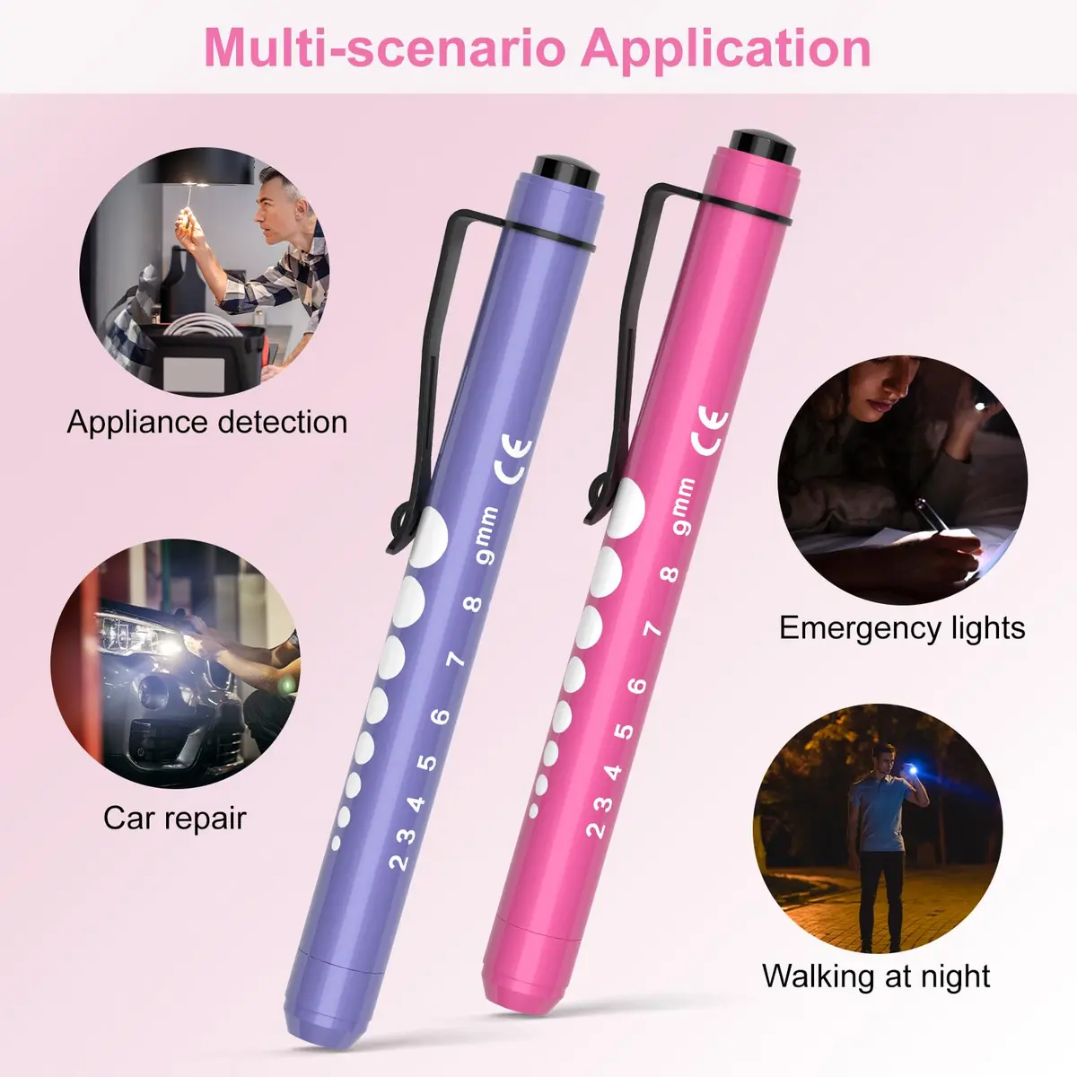 RISEMART LED Pen Lights for Nurses, 2-Pack Medical Penlight with Pupil Gauge & Ruler | White Light, Aluminum Alloy - view 5