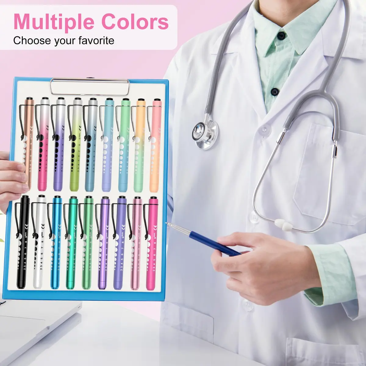 RISEMART LED Pen Lights for Nurses, 2-Pack Medical Penlight with Pupil Gauge & Ruler | White Light, Aluminum Alloy - view 7