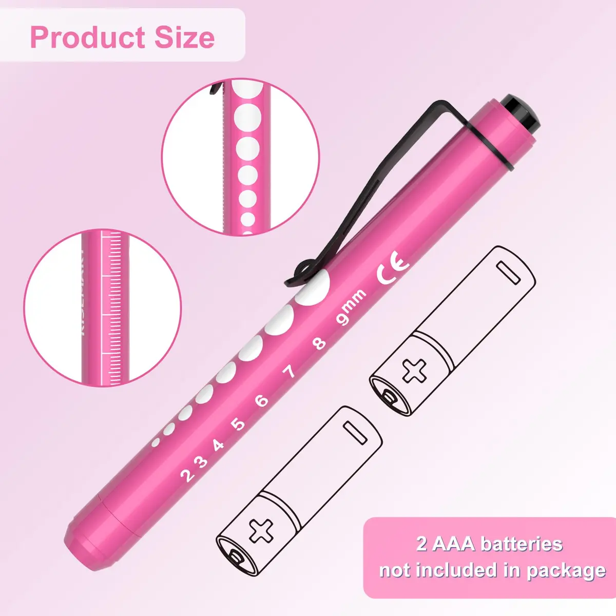 RISEMART LED Pen Lights for Nurses, 2-Pack Medical Penlight with Pupil Gauge & Ruler | White Light, Aluminum Alloy - view 2