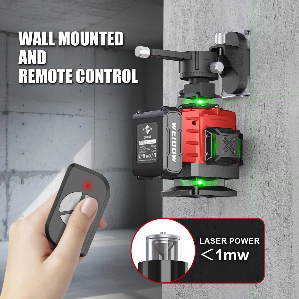 WEIDDW Laser Level 360° Green Cross Line Self Leveling Laser Measuring Tool | 7-10m Indoor Range, ±2mm Accuracy - view 3