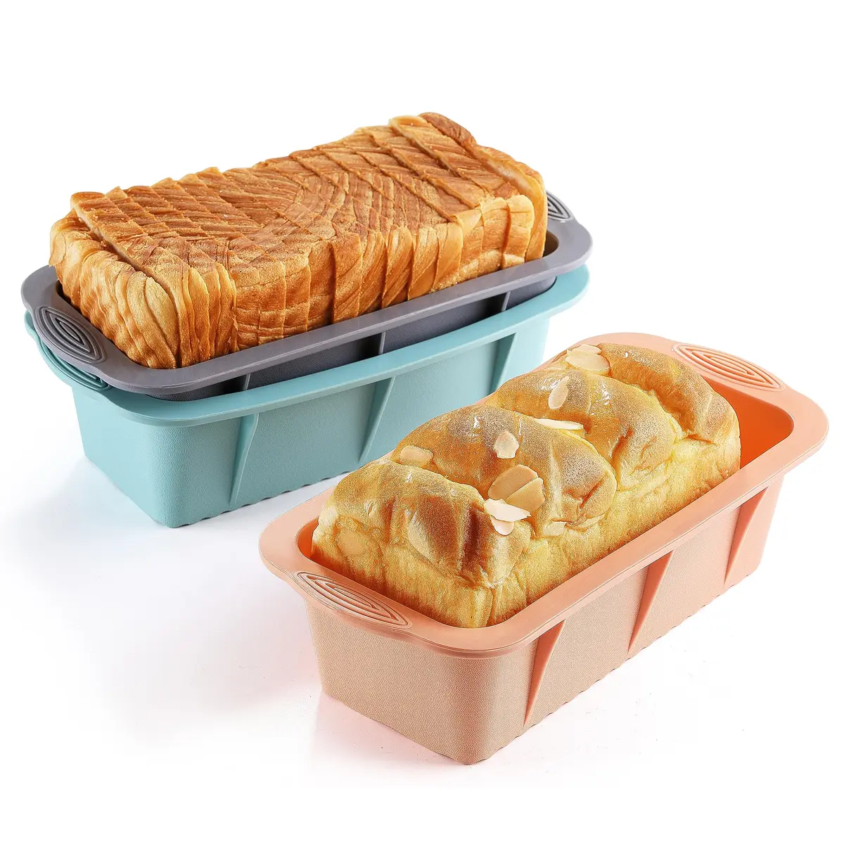 MONGSEW 3-Piece Silicone Bread Loaf Pan Set 2.75 inches (6.98 cm) Deep | Nesting Design for Easy Storage - main product image