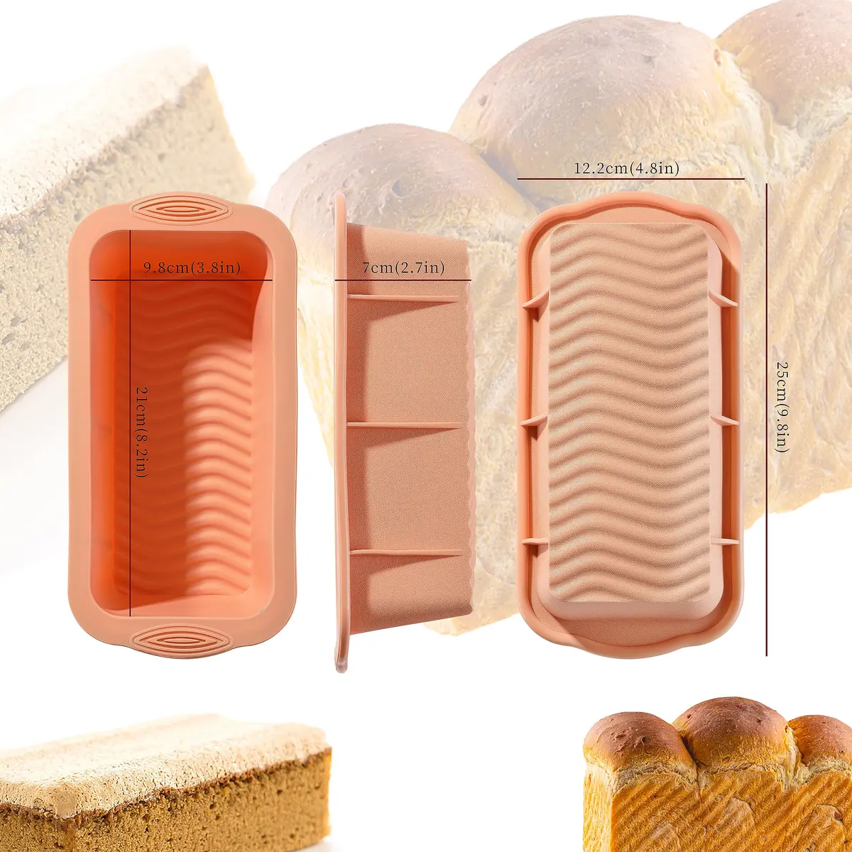 MONGSEW 3-Piece Silicone Bread Loaf Pan Set 2.75 inches (6.98 cm) Deep | Nesting Design for Easy Storage - view 3
