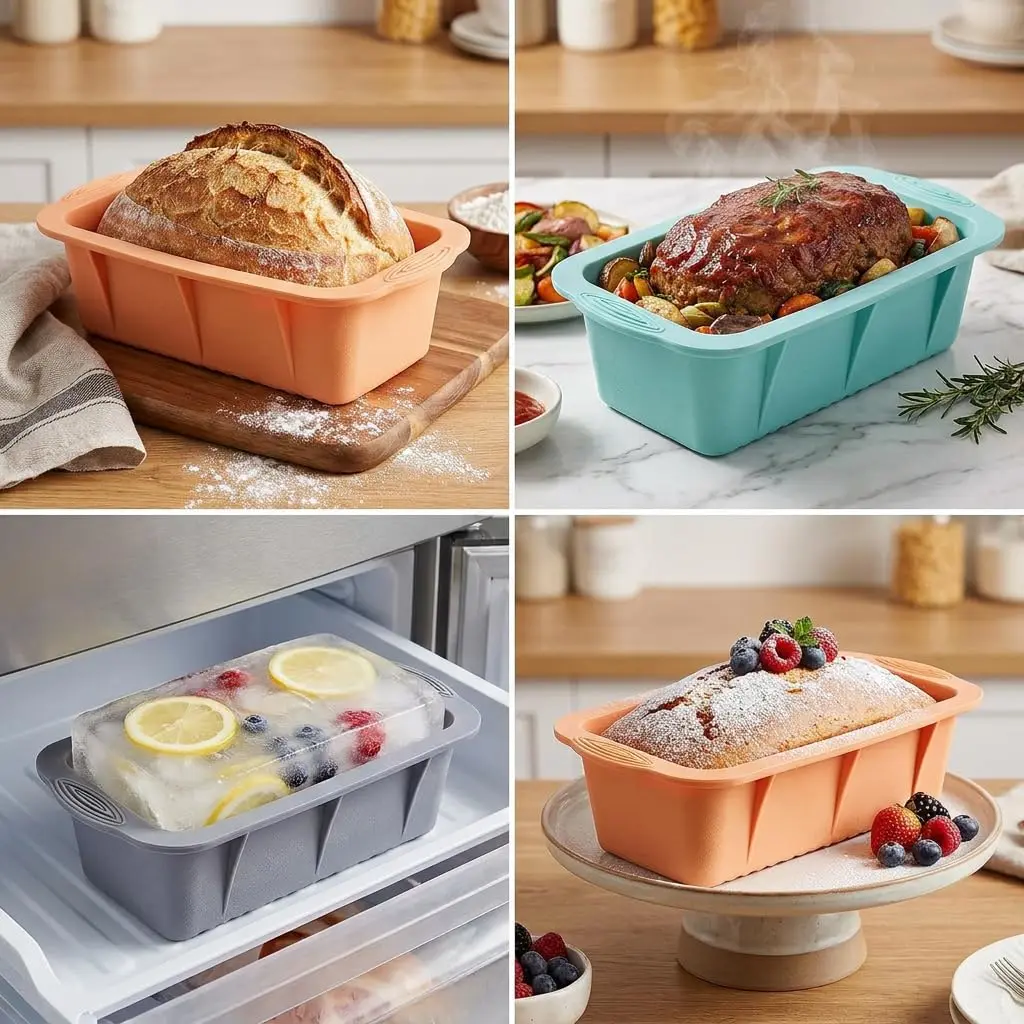 MONGSEW 3-Piece Silicone Bread Loaf Pan Set 2.75 inches (6.98 cm) Deep | Nesting Design for Easy Storage - view 4