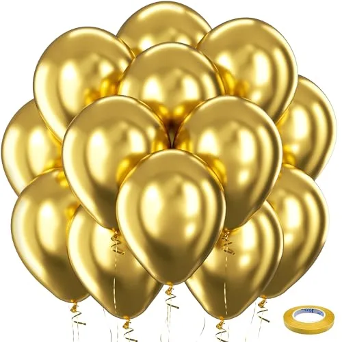 Bezente Metallic Gold Balloons 150 Pack 5 Inch Chrome Gold Latex Balloons | Party Decorations - main product image