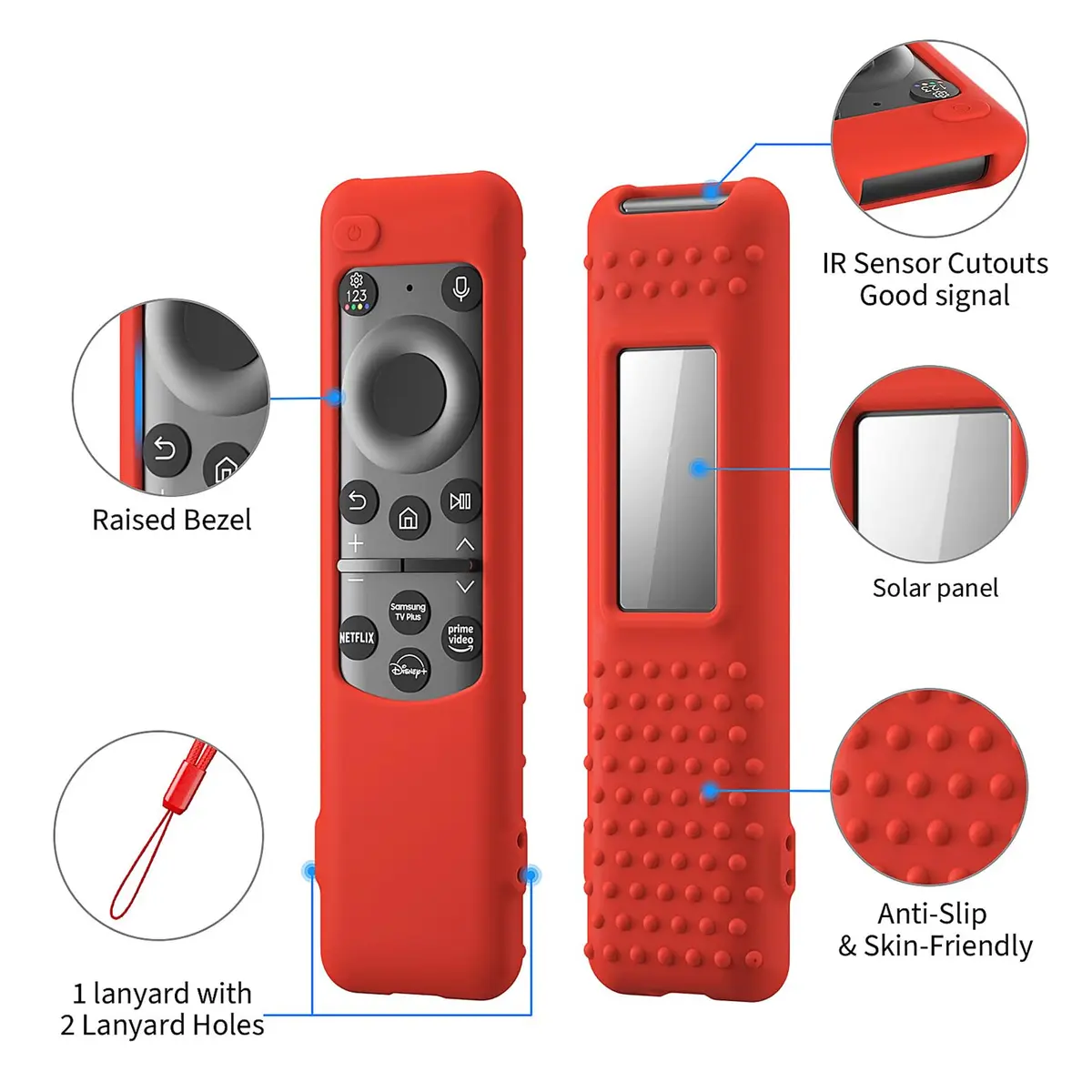 PIUAMUNKJ Red Silicone Protective Cover with Lanyard for Samsung Smart TV Remote BN59-01432 Series | Protects from Scratches & Drops - view 2