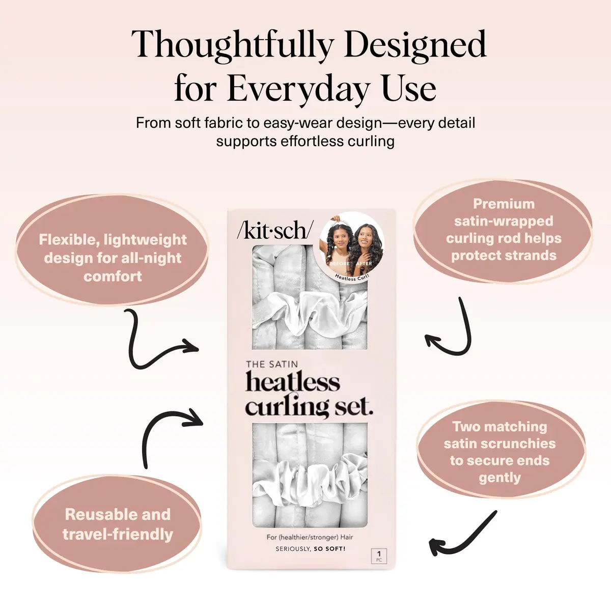 Kitsch Satin Heatless Curls Overnight Set - Ivory | Gentle Frizz-Free Hair Styling - view 4