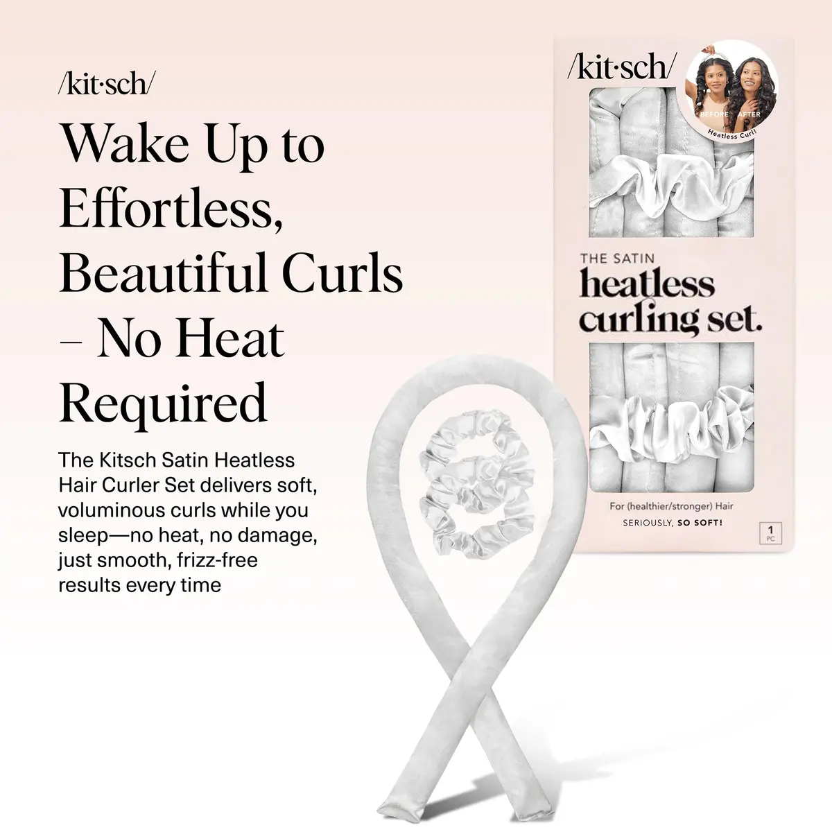 Kitsch Satin Heatless Curls Overnight Set - Ivory | Gentle Frizz-Free Hair Styling - view 2
