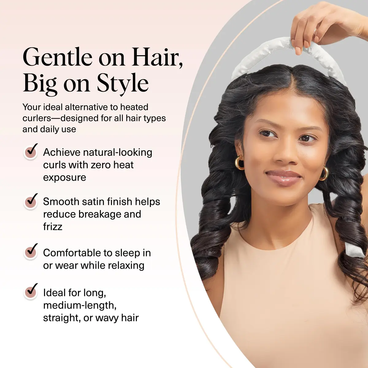 Kitsch Satin Heatless Curls Overnight Set - Ivory | Gentle Frizz-Free Hair Styling - view 3