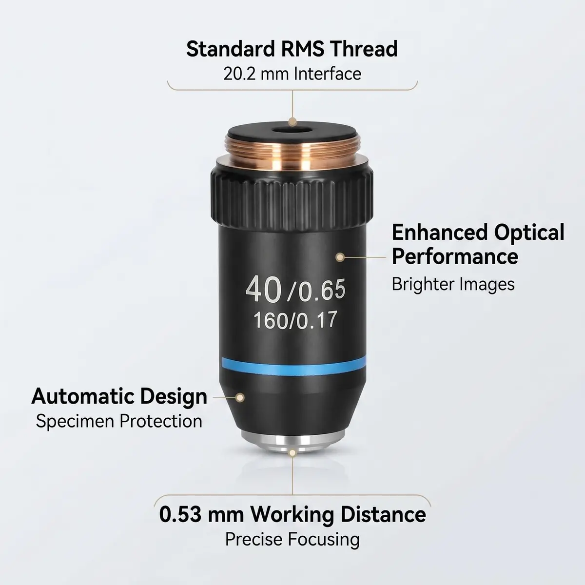 Fafeicy 40X Achromatic Microscope Objective Lens | Brass, 20.2mm RMS Interface, Bright & Sharp Imaging - view 2