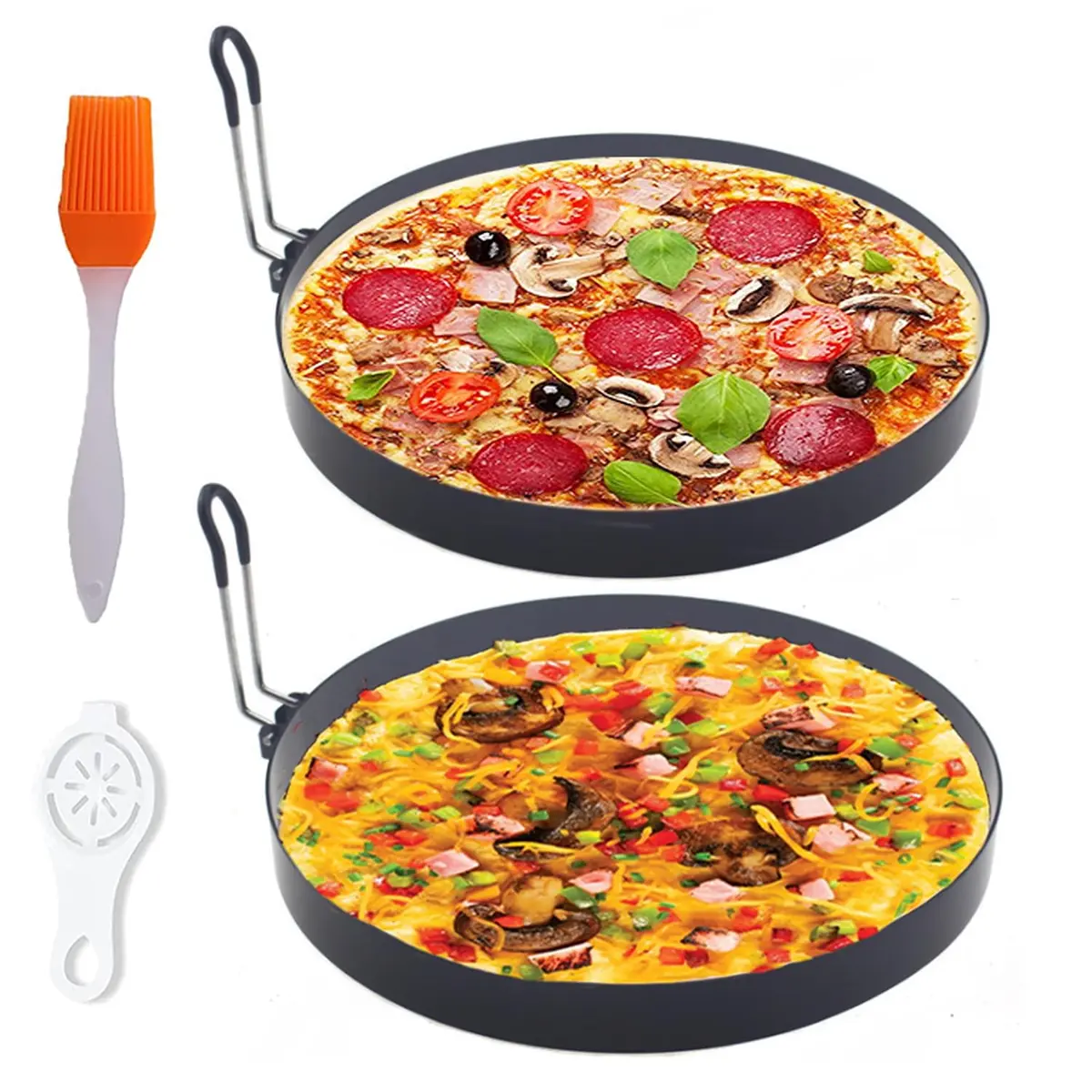 WOWITIS Large 2 Pack 8" Omelette Ring for Griddle | Non-stick Stainless Steel Egg Separator with Silicone Handle - main product image