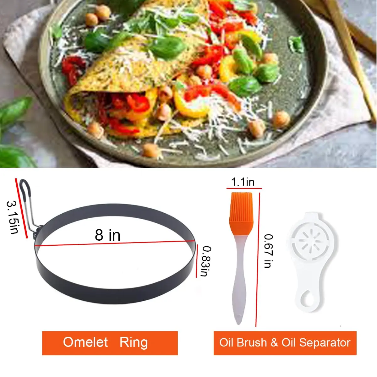 WOWITIS Large 2 Pack 8" Omelette Ring for Griddle | Non-stick Stainless Steel Egg Separator with Silicone Handle - view 4