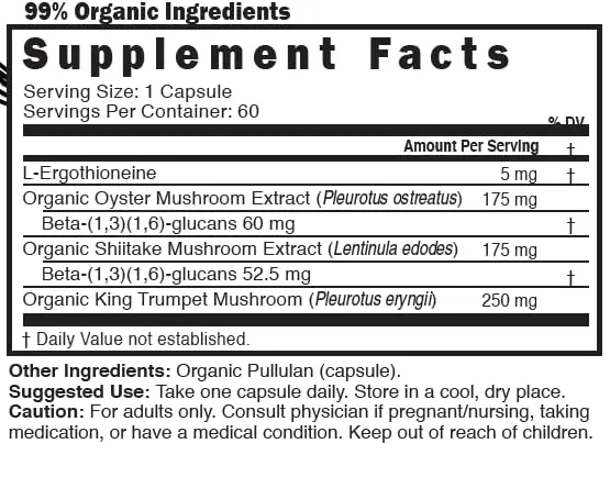 Nature's Fusions Nutri L-Ergothioneine 600mg | Organic Mushroom Complex for Adults - view 8