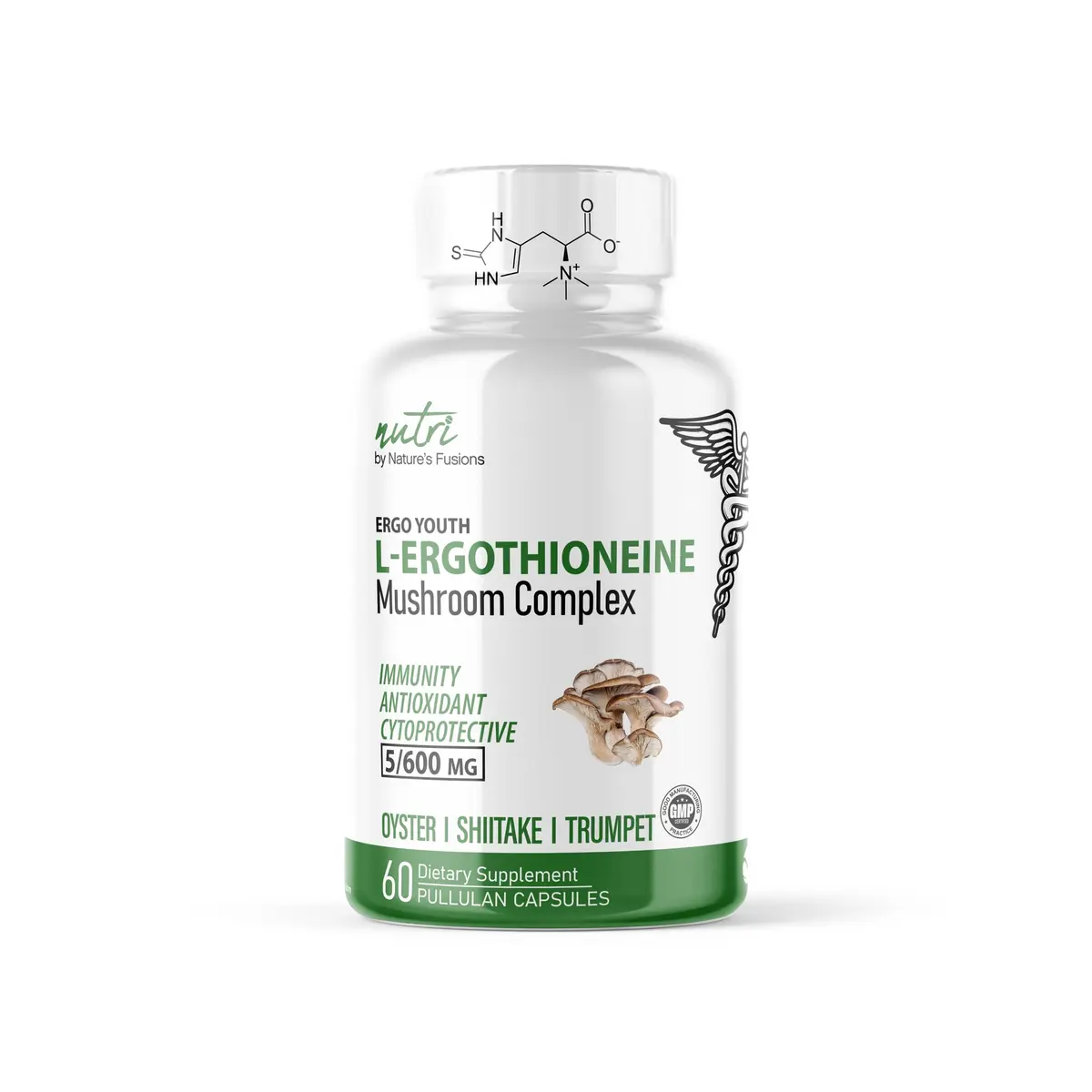 Nature's Fusions Nutri L-Ergothioneine 600mg | Organic Mushroom Complex for Adults - main product image