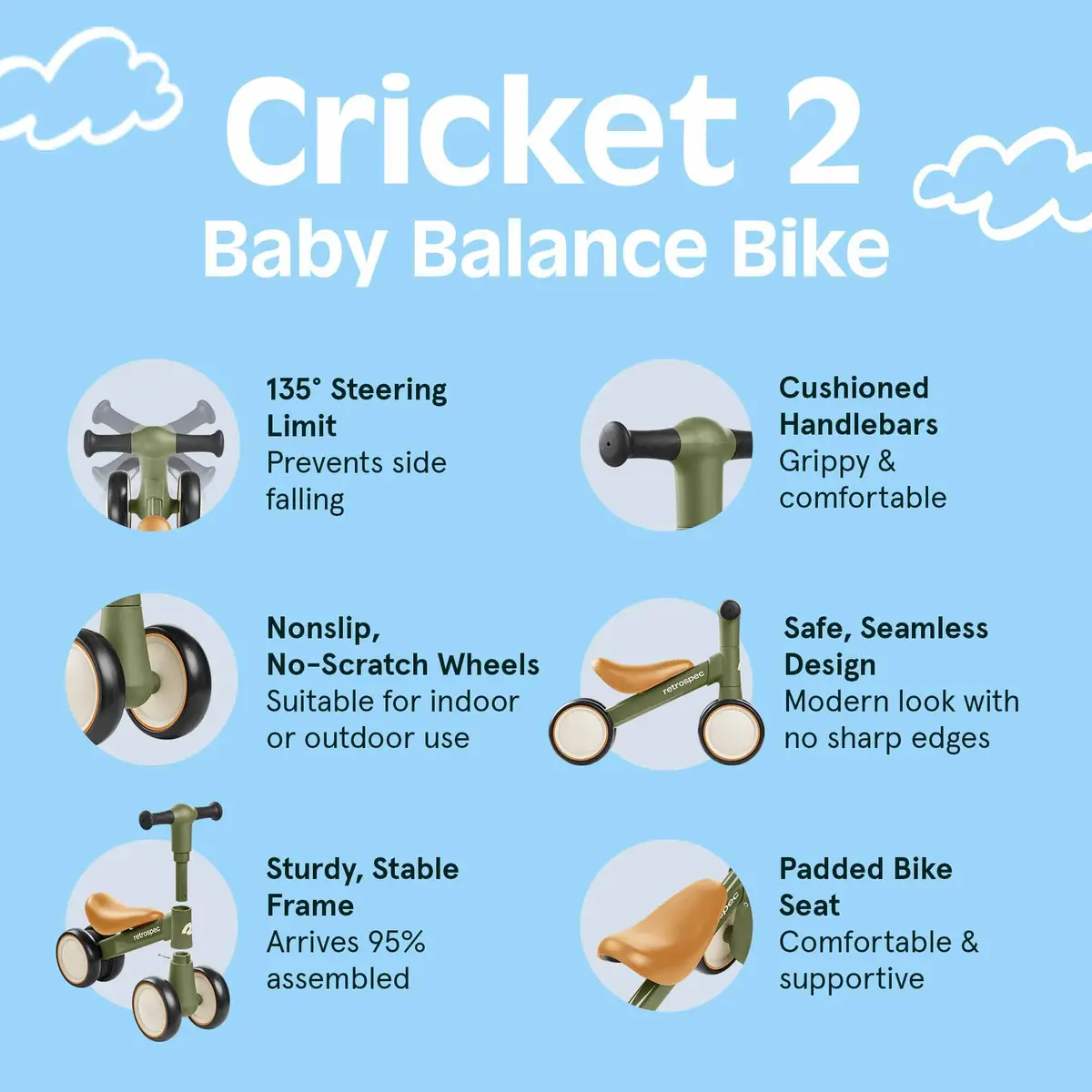 Retrospec Cricket Baby Walker Balance Bike with 4 Wheels for Ages 12-24 Months | Toddler Bicycle Toy for 1 Year Olds - view 3