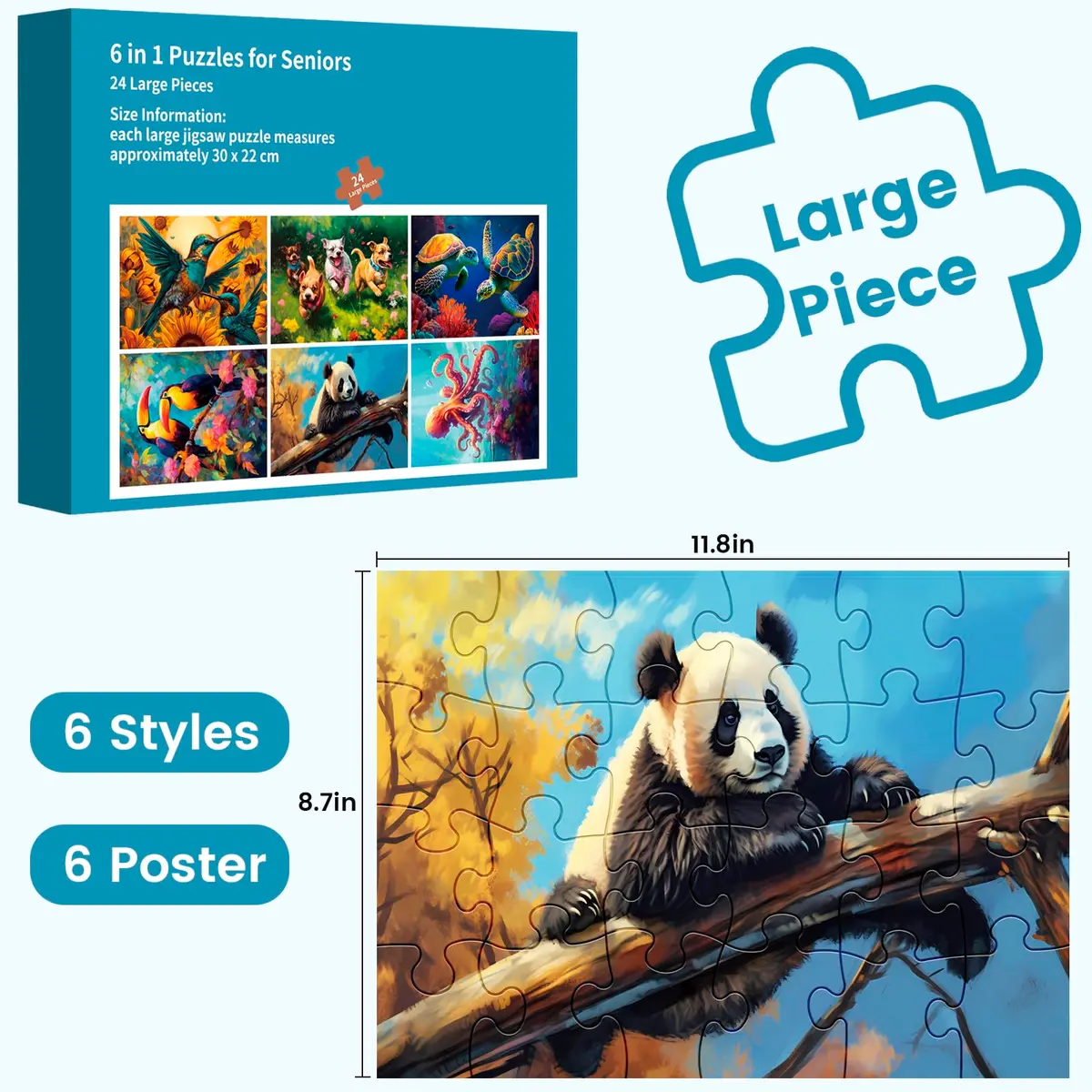WSCXSC 24 Large Piece Puzzle for Seniors | Dementia & Elderly Friendly, Easy & Bright Colors (70-120 chars) - view 2