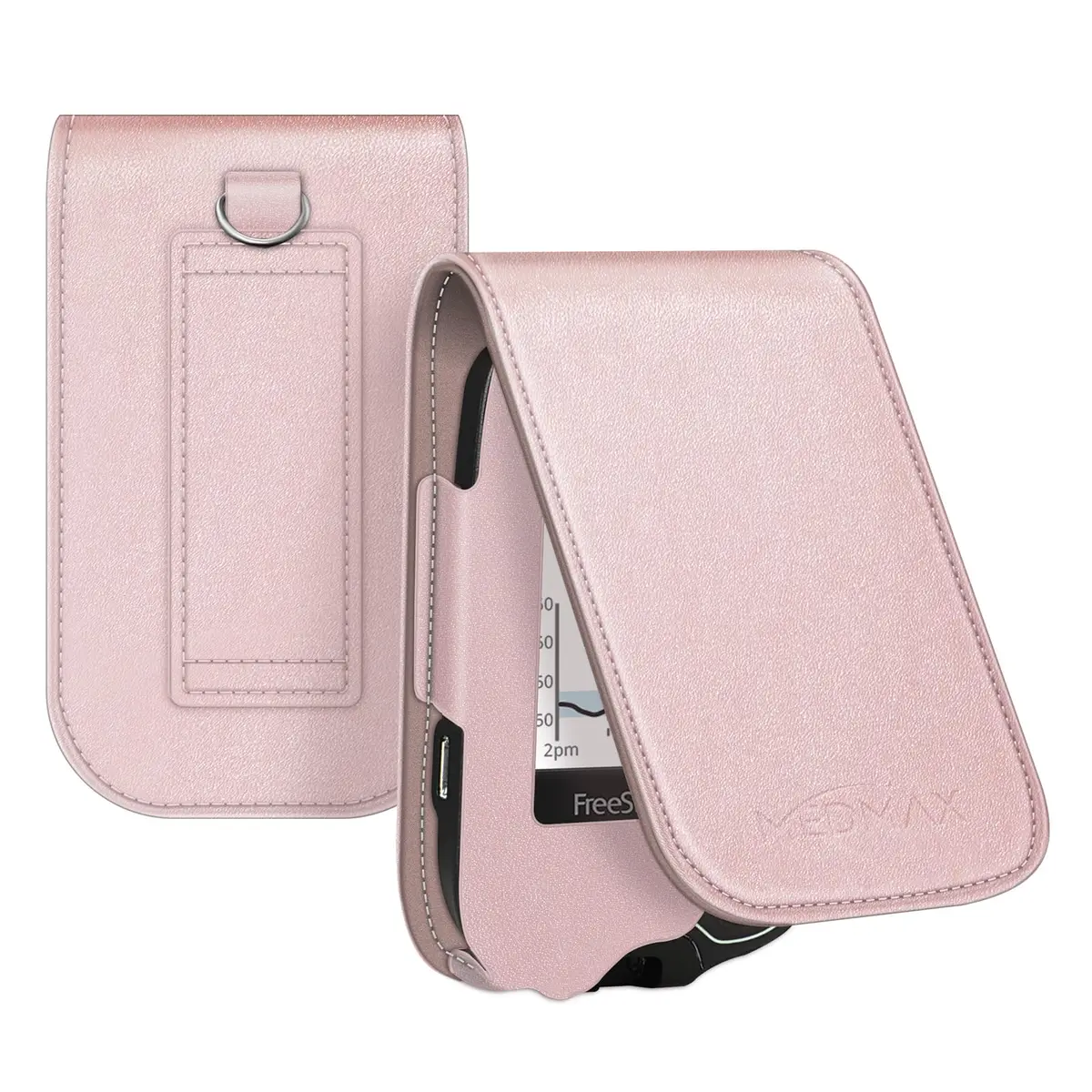 MEDMAX PU Leather Protective Case for Freestyle Libre 3 2 / Reader | Rose Gold, Lightweight Shockproof Diabetic Storage Carrying Case with Carabiner Clip and Handle (1-Pack) - main product image