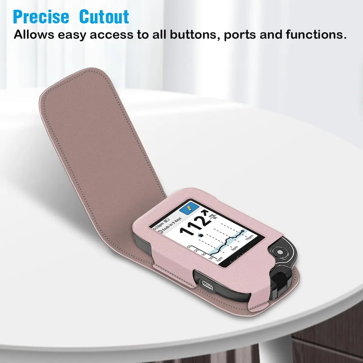 MEDMAX PU Leather Protective Case for Freestyle Libre 3 2 / Reader | Rose Gold, Lightweight Shockproof Diabetic Storage Carrying Case with Carabiner Clip and Handle (1-Pack) - view 5