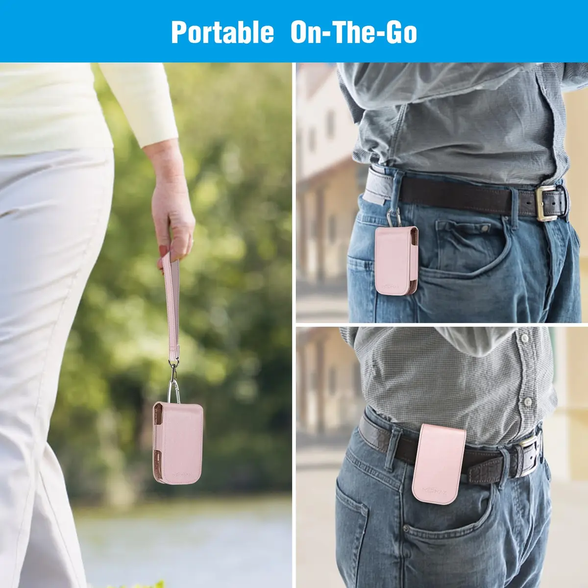 MEDMAX PU Leather Protective Case for Freestyle Libre 3 2 / Reader | Rose Gold, Lightweight Shockproof Diabetic Storage Carrying Case with Carabiner Clip and Handle (1-Pack) - view 6