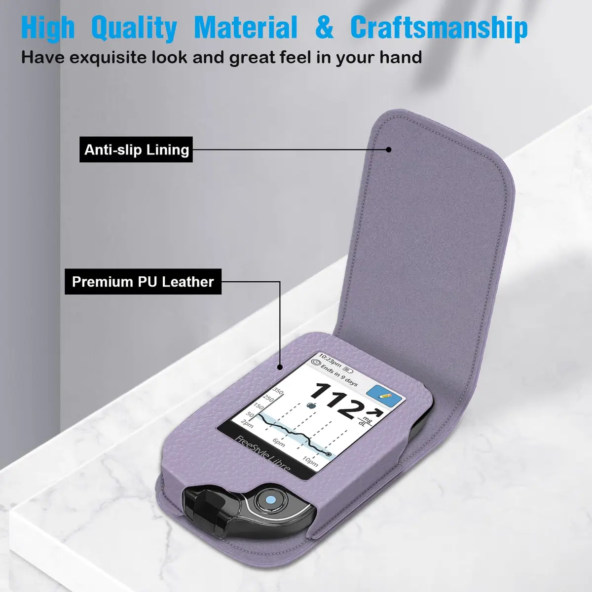 MEDMAX PU Leather Protective Case for Freestyle Libre 3 2 / Libre Reader | Slip-Resistant, Drop-Proof, Portable (Lilac Purple) - view 3