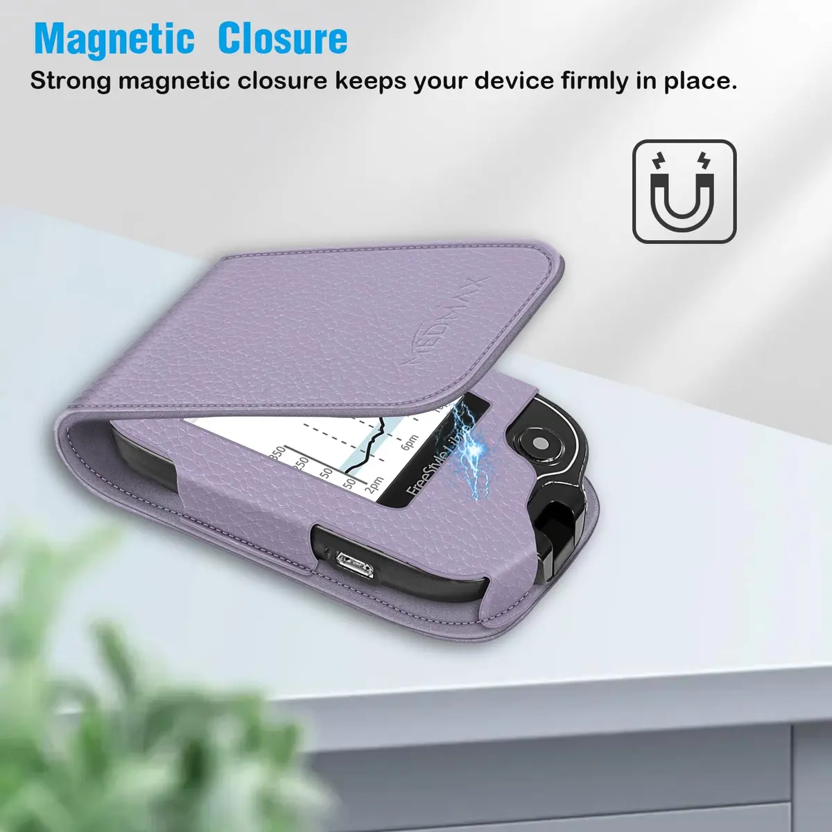 MEDMAX PU Leather Protective Case for Freestyle Libre 3 2 / Libre Reader | Slip-Resistant, Drop-Proof, Portable (Lilac Purple) - view 4