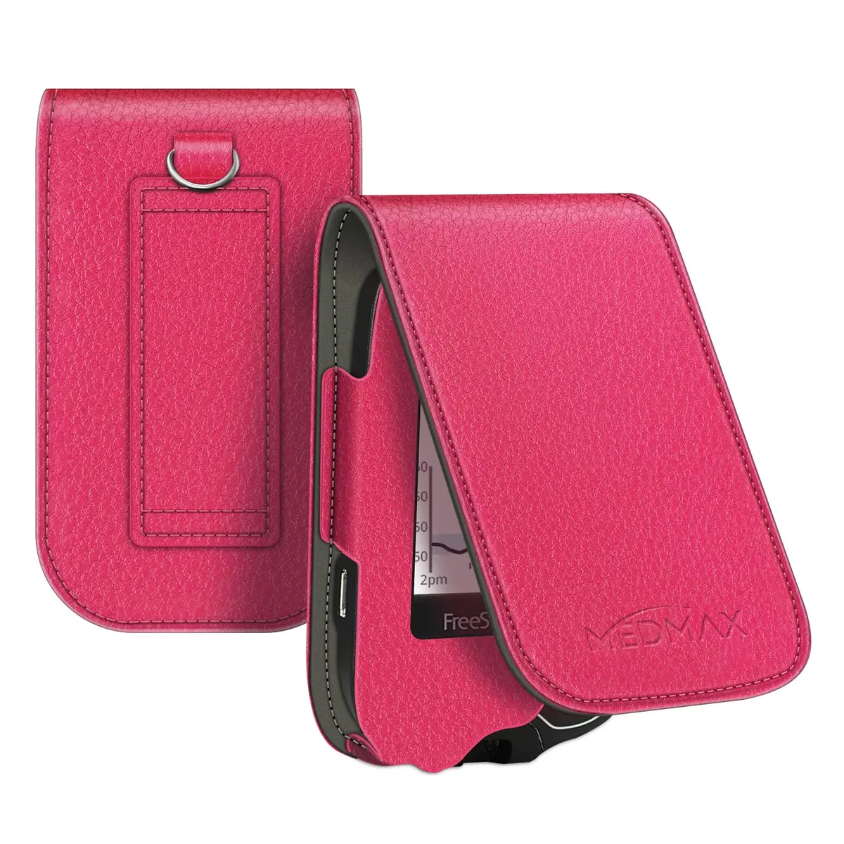 MEDMAX PU Leather Protective Case for Freestyle Libre 3 2 / Libre Reader | Shockproof & Portable Magenta - main product image