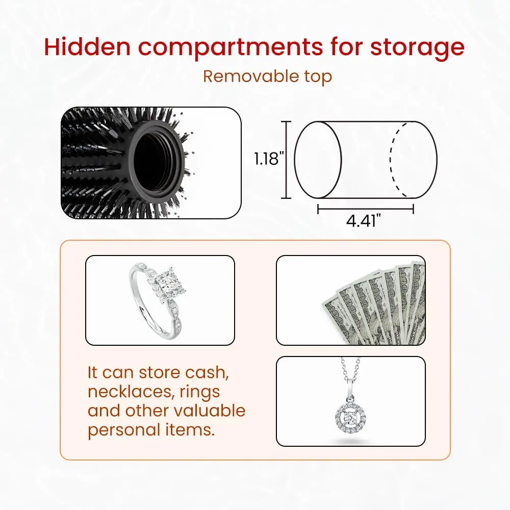 LiveBe Hidden Safe Hair Brush with Storage Compartment | Black Diversion Safe for Valuables - view 5