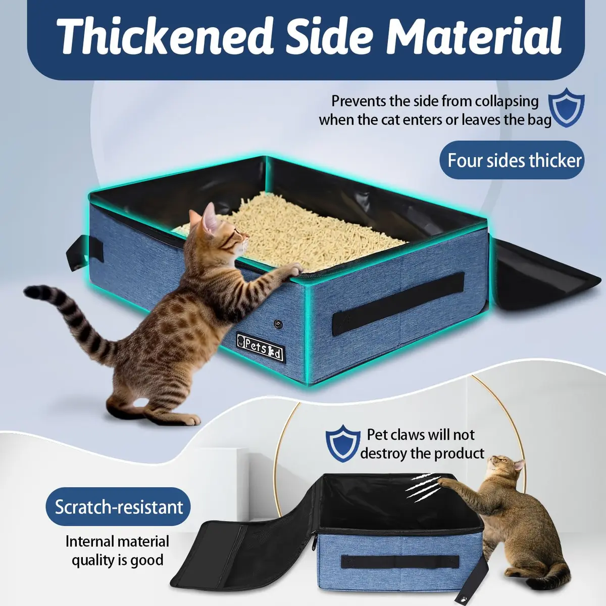 Petskd Portable Cat Travel Litter Box with Lid, Blue 40 cm (15.7 in) | Leakproof & Odor-Preventing for Travel - view 4