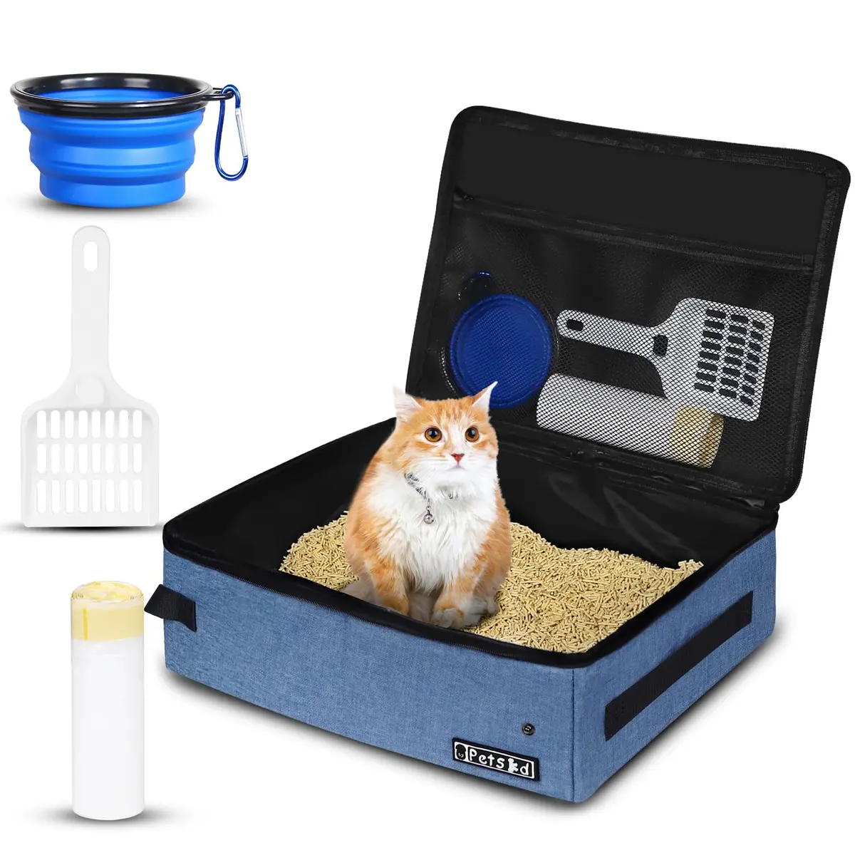 Petskd Portable Cat Travel Litter Box with Lid, Blue 50cm x 38cm x 15cm | Leak-Proof & Odor Control for Travel - main product image