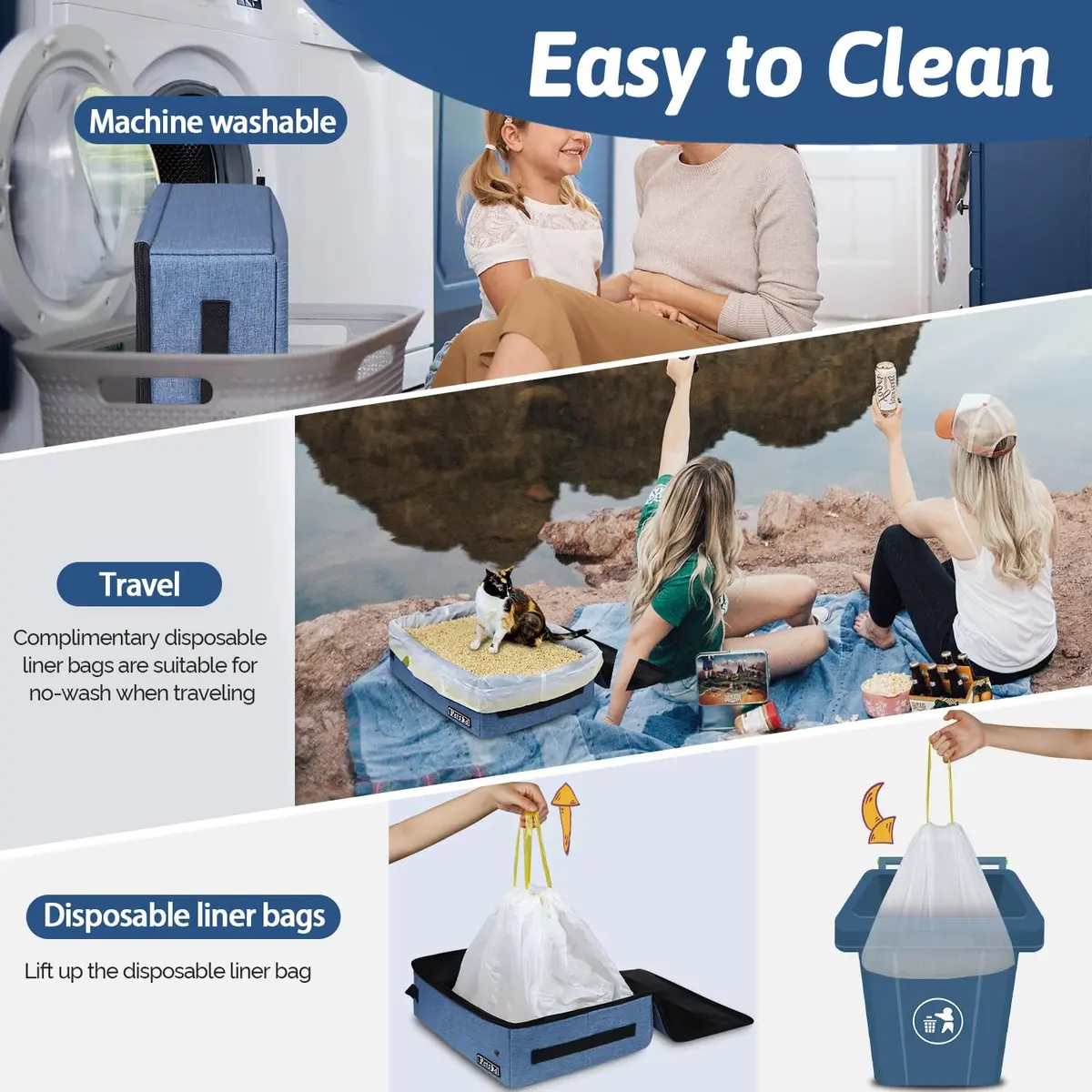 Petskd Portable Cat Travel Litter Box with Lid, Blue 50cm x 38cm x 15cm | Leak-Proof & Odor Control for Travel - view 5