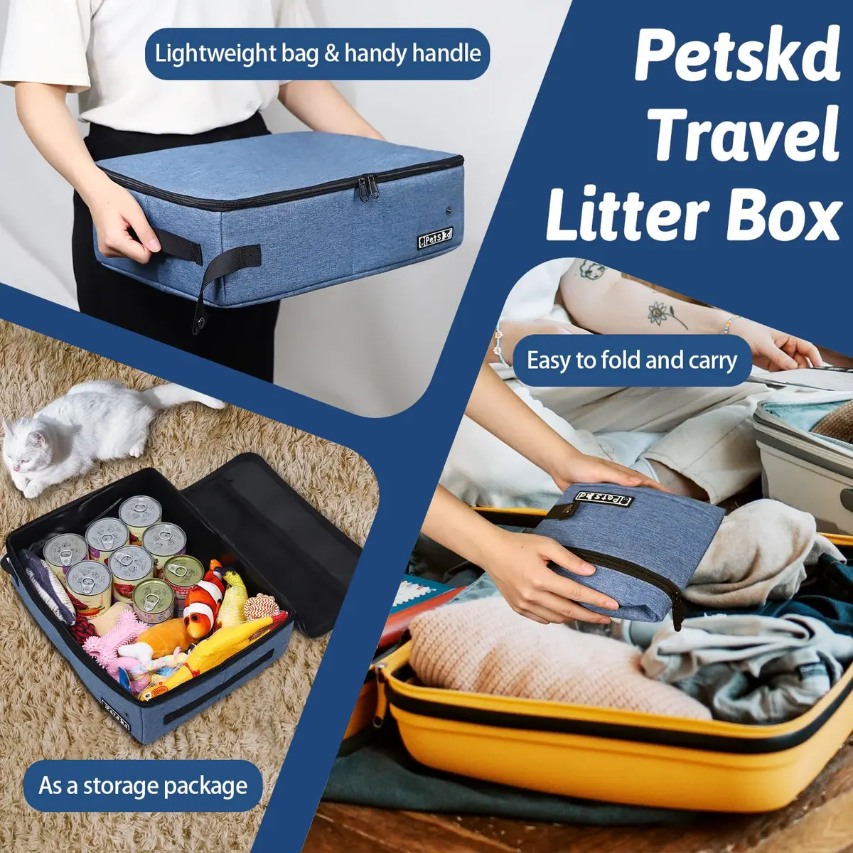 Petskd Portable Cat Travel Litter Box with Lid, Blue 50cm x 38cm x 15cm | Leak-Proof & Odor Control for Travel - view 6