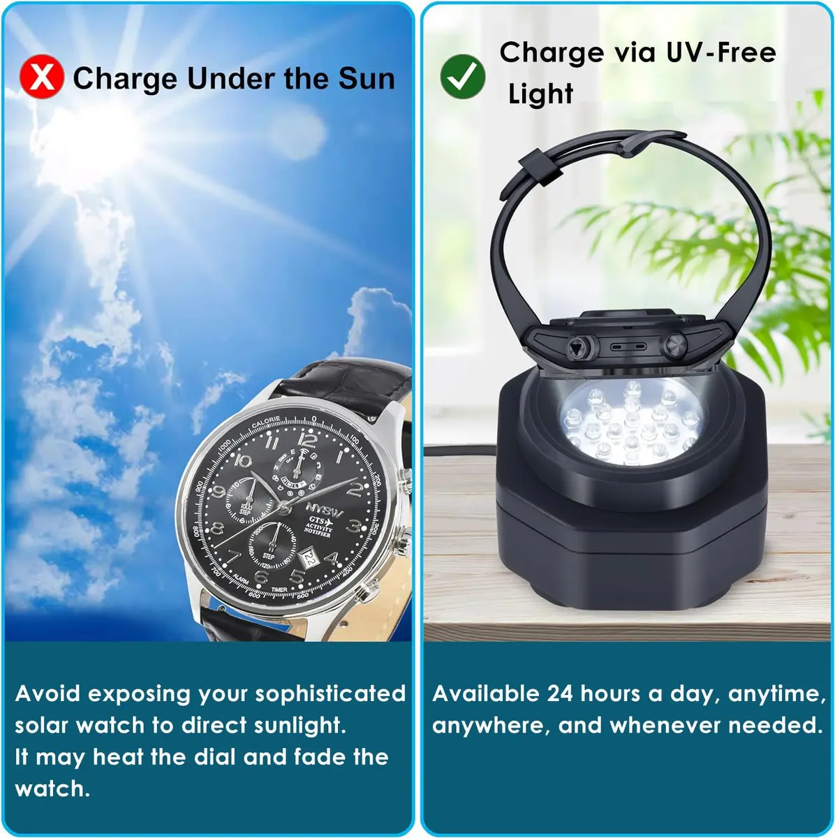 CoolFire Solar Watch Charger USB-C UV-Free Safe 24/7 | Fits G-Shock, Citizen, Seiko, Garmin - view 2