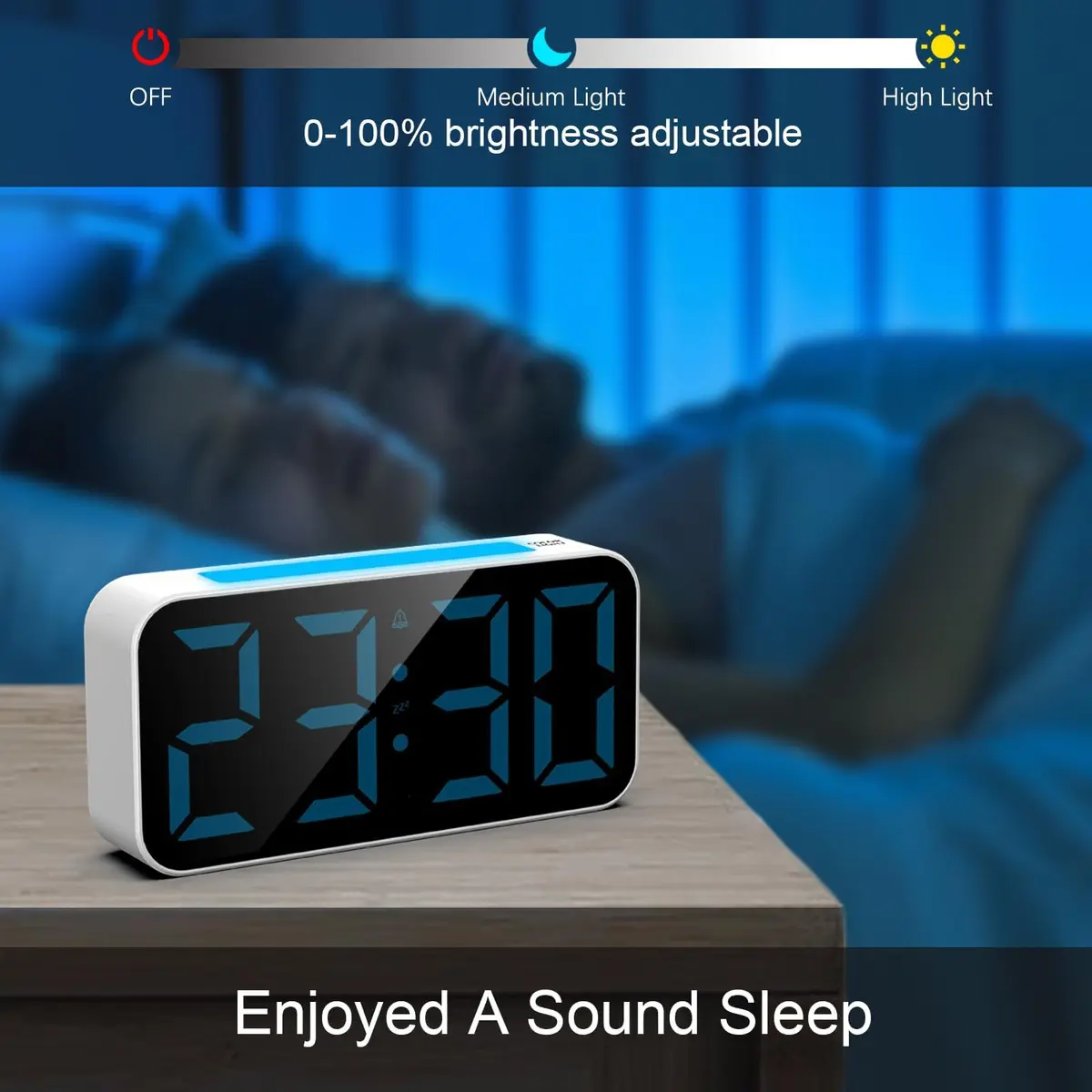 Topski Digital Alarm Clock with Night Light | Large 7-inch Display, Dual Alarm, Snooze, Dimmable Bedside Clock for Kids Teens - view 3