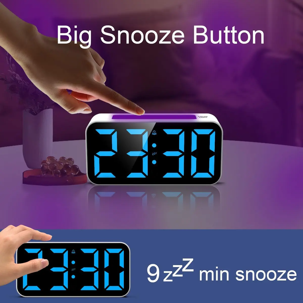 Topski Digital Alarm Clock with Night Light | Large 7-inch Display, Dual Alarm, Snooze, Dimmable Bedside Clock for Kids Teens - view 4