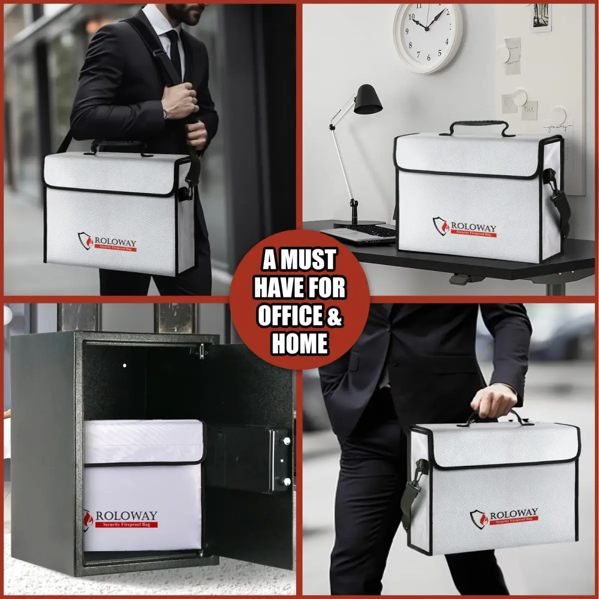 ROLOWAY Large Fireproof Document Bag 15x12x5 inches | 5200°F Heat Insulated, Water-Resistant, Lockable Zipper - view 7