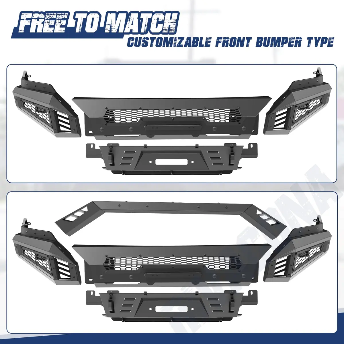 Hawkley Ram 1500 Front Bumper with Bull Bar & Skid Plate | Heavy-Duty Steel, Winch Ready (70-120c) - view 6