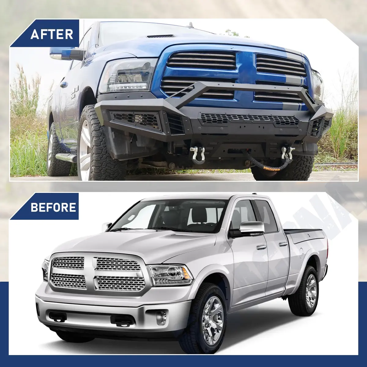Hawkley Ram 1500 Front Bumper with Bull Bar & Skid Plate | Heavy-Duty Steel, Winch Ready (70-120c) - view 8