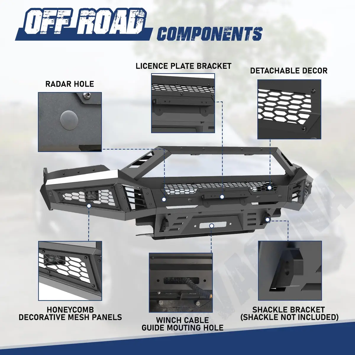 Hawkley Ram 1500 Front Bumper with Bull Bar & Skid Plate | Heavy-Duty Steel, Winch Ready (70-120c) - view 2
