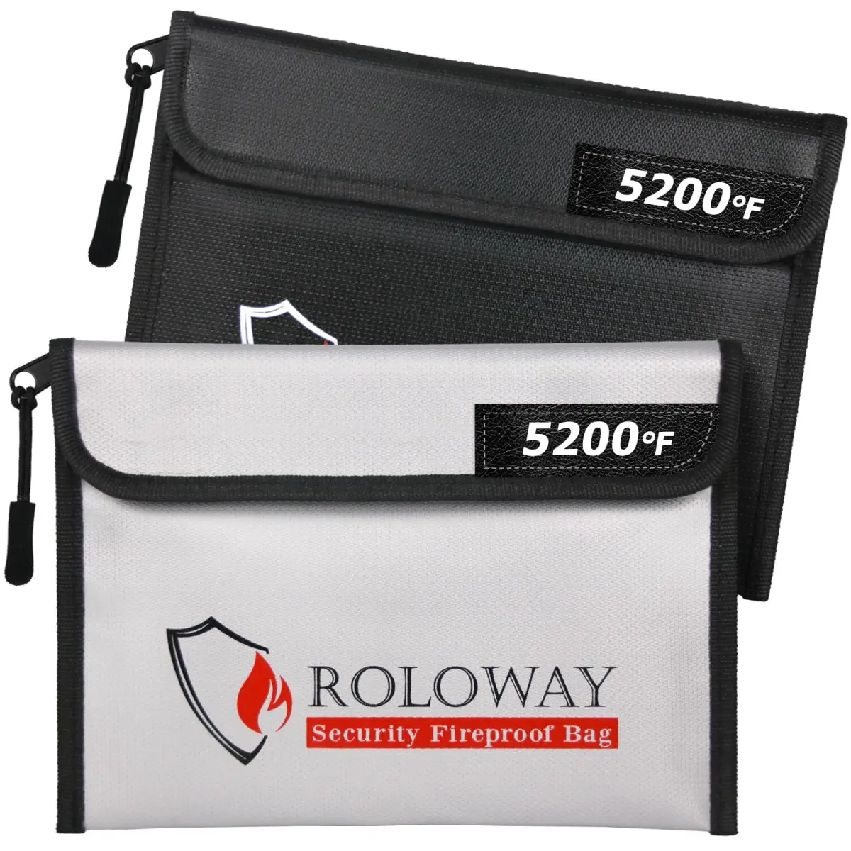 ROLOWAY 5200℉ Silver & Black Fireproof Bag (9.6 x 6.6 inches) for Document & Cash Protection - main product image