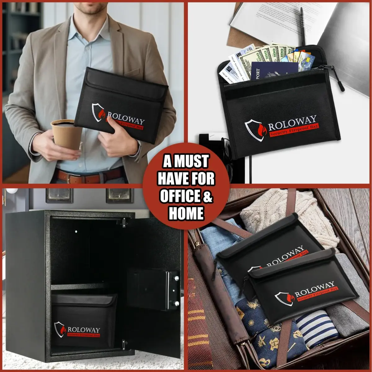 ROLOWAY Fireproof Bag 24.4 x 16.8 cm (9.6 x 6.6 inches) | 10-Layer Heat Insulated Document & Cash Protection - view 7