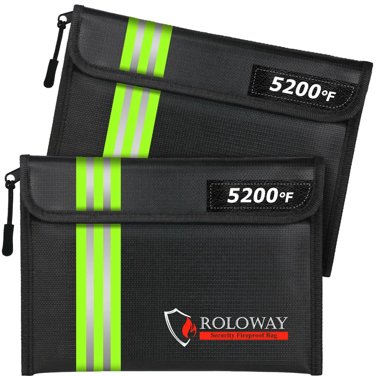 ROLOWAY Fireproof Bag (9.6 x 6.6 inches) 5200°F Heat Insulated with Reflective Strip for Cash & Documents - main product image