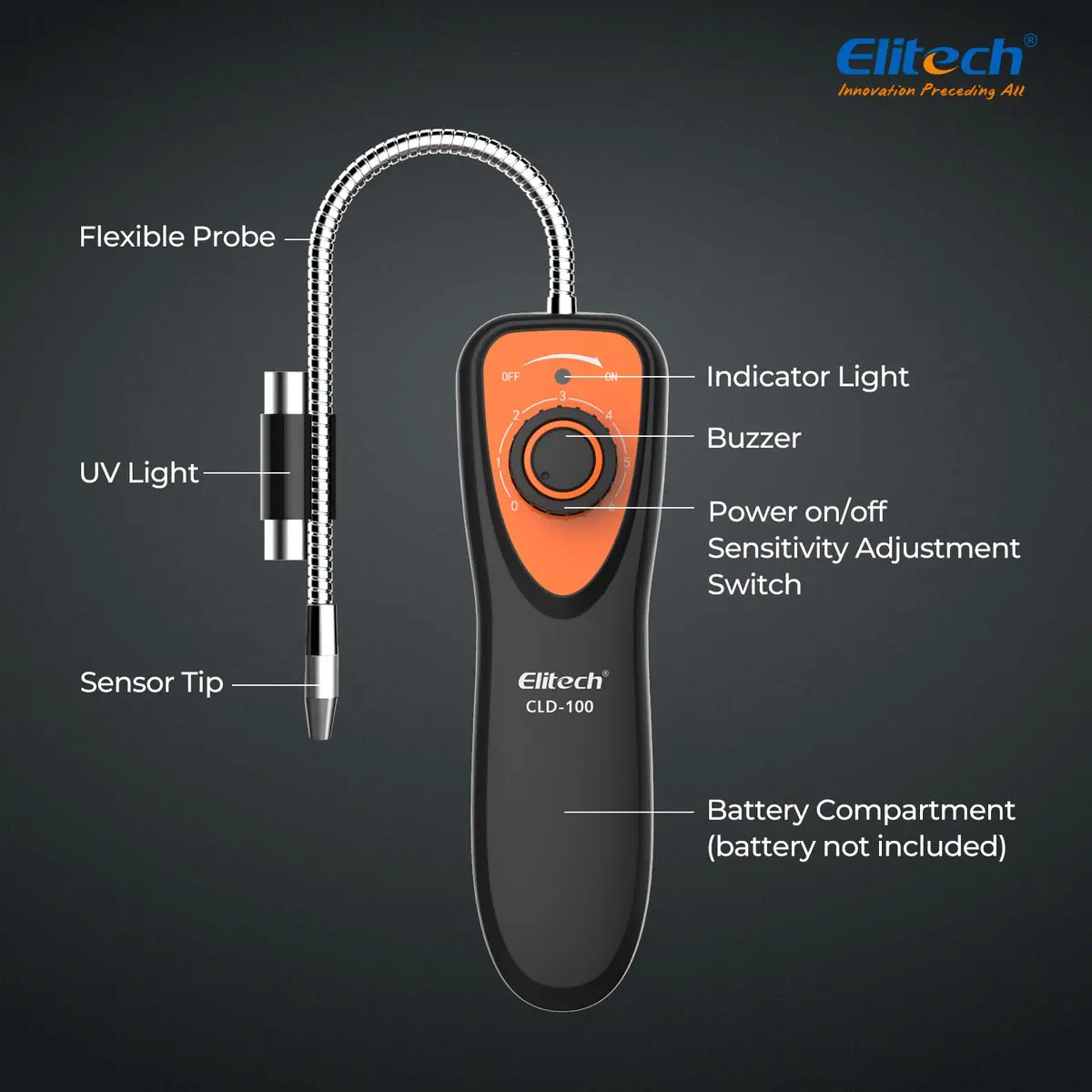 Elitech CLD-100 Refrigerant Leak Detector with UV Light | 8.26 inch Probe, 0.21oz/yr Sensitivity - view 5
