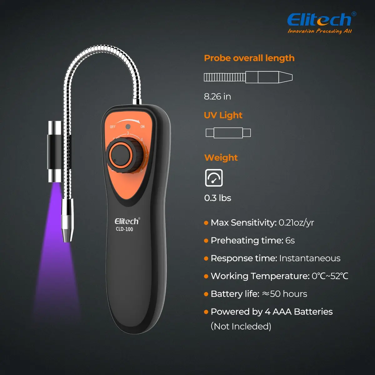 Elitech CLD-100 Refrigerant Leak Detector with UV Light | 8.26 inch Probe, 0.21oz/yr Sensitivity - view 6